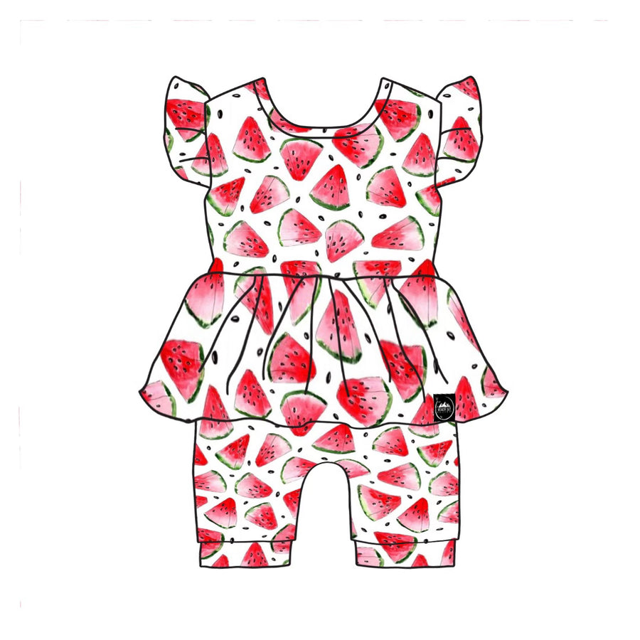 Switch-A-Roo™ Reversible Opening OG Twirl Shortie Romper in Watermelons 2.0| Bamboo Viscose