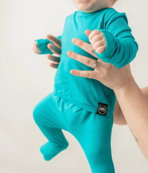Front Opening Romper in Jade | Bamboo Viscose