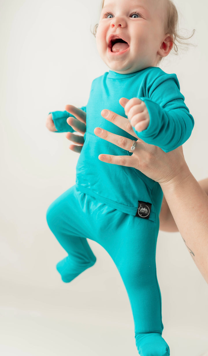 Front Opening Romper in Jade | Bamboo Viscose