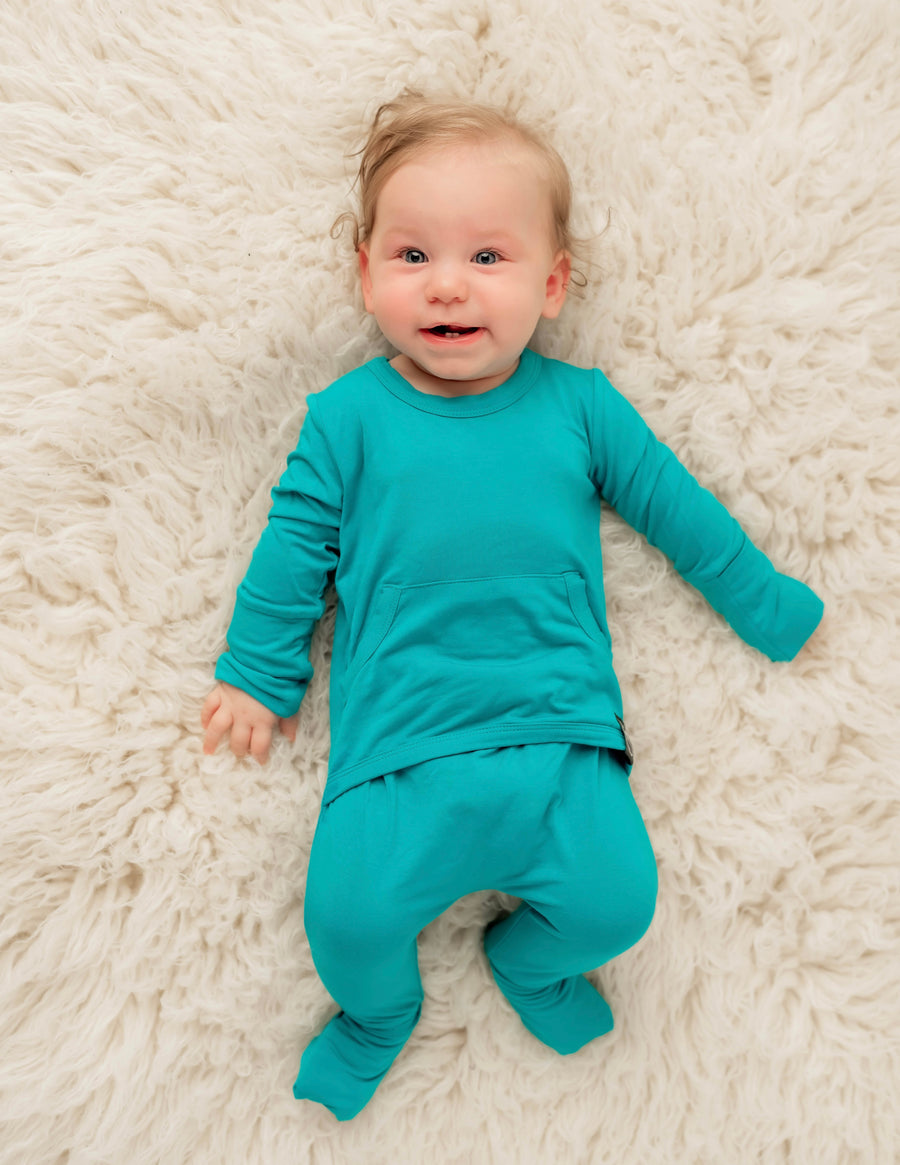 Front Opening Romper in Jade | Bamboo Viscose