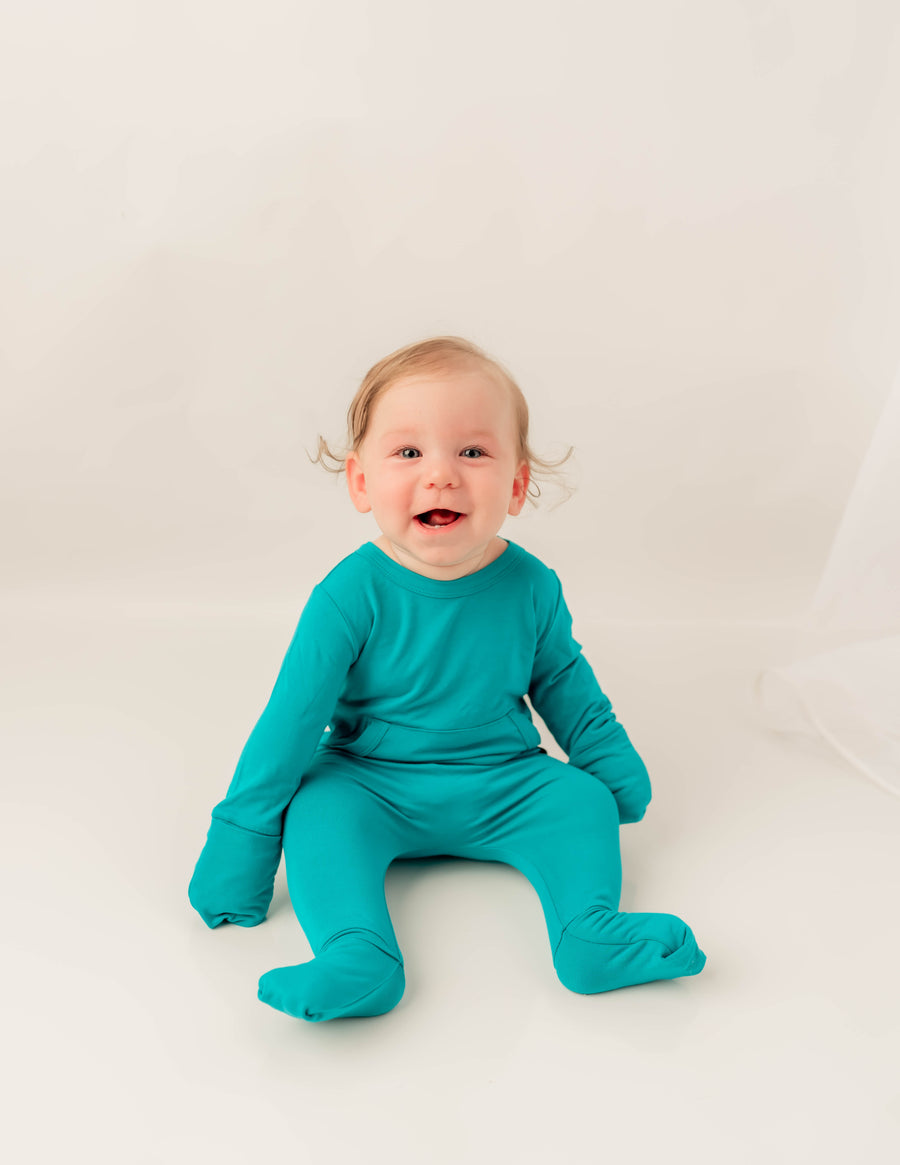 Front Opening Romper in Jade | Bamboo Viscose
