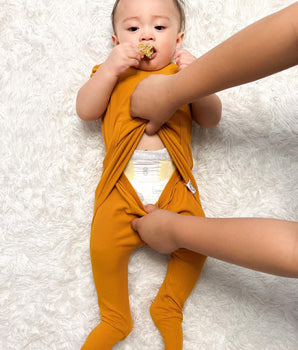 Front Opening Romper in Amber | Bamboo Viscose