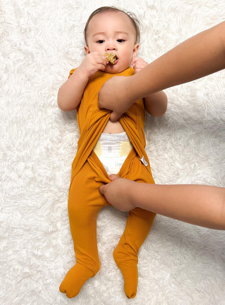 Front Opening Romper in Amber | Bamboo Viscose