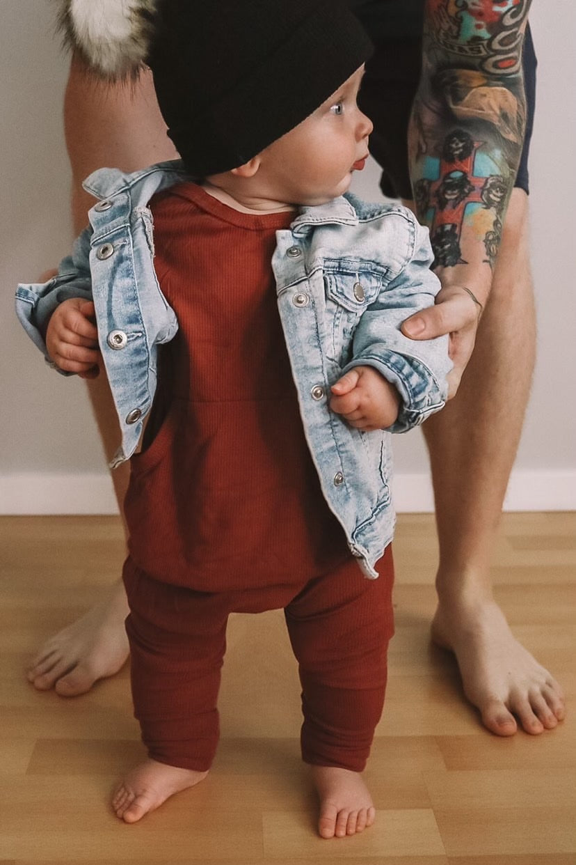 Front Opening Romper in Memphis Rust | Bamboo Viscose
