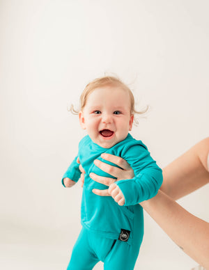 Front Opening Romper in Jade | Bamboo Viscose