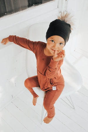 Front Opening Romper in Memphis Rust | Bamboo Viscose