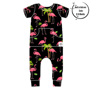Front Opening Romper in Flamingos | Bamboo Viscose