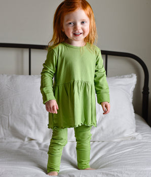 Front Opening Twirl Romper in Ribbed Mantis