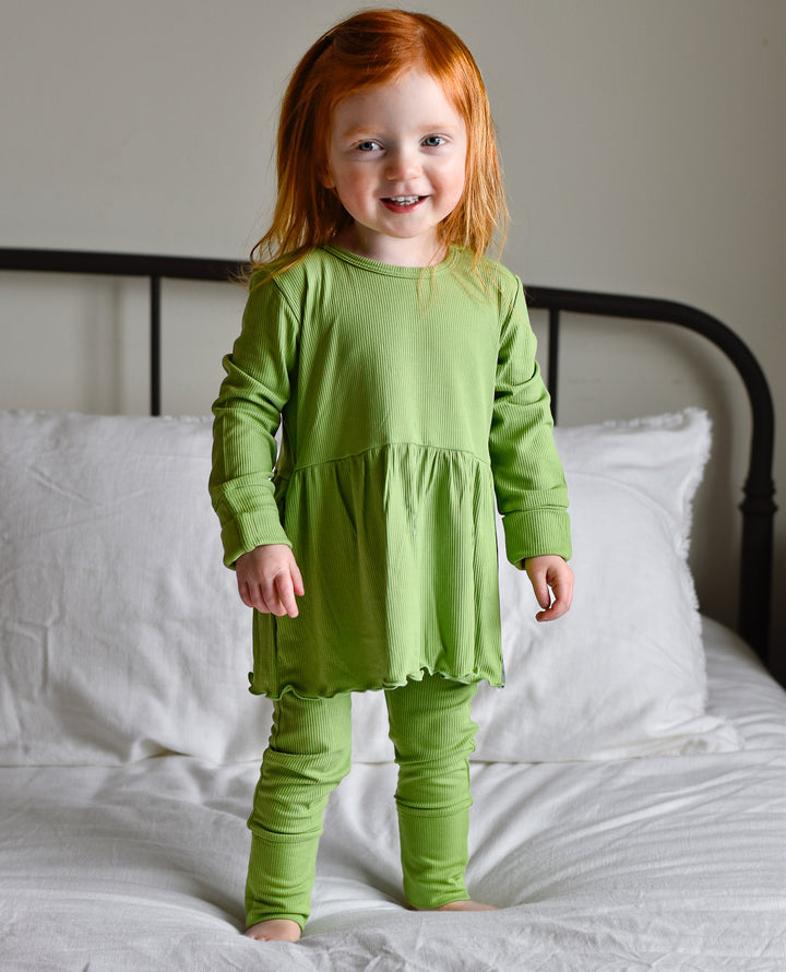 Front Opening Twirl Romper in Ribbed Mantis | Bamboo Viscose