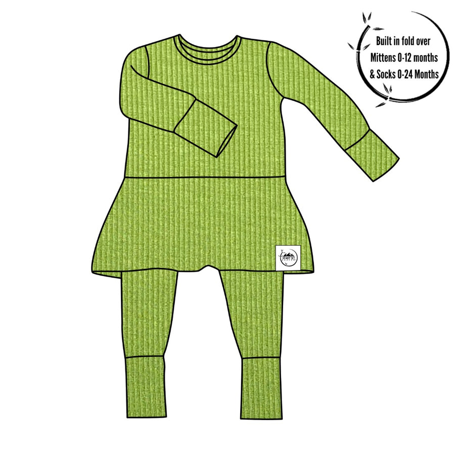 Front Opening Twirl Romper in Ribbed Mantis | Bamboo Viscose