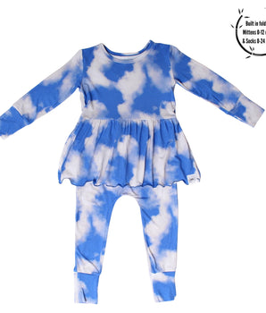 Front Opening Twirl Romper in Watching Clouds