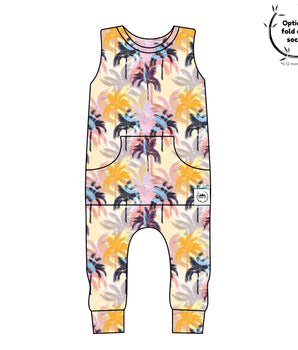 Front Opening Tank Romper in Tropic Palms