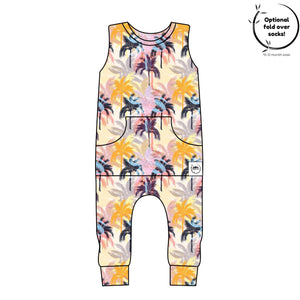 Front Opening Tank Romper in Tropic Palms | Bamboo Viscose