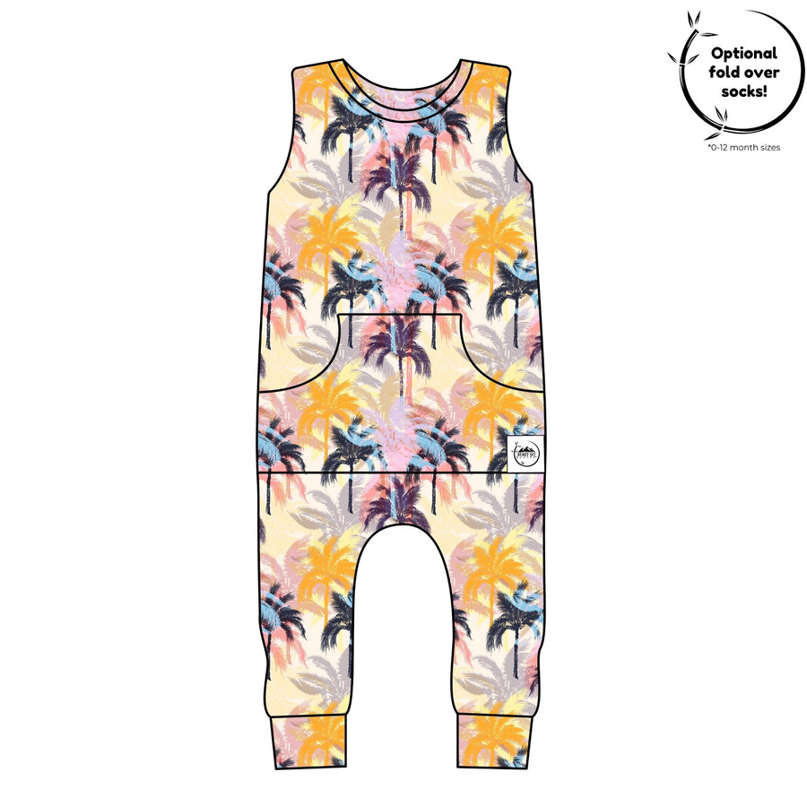 Front Opening Tank Romper in Tropic Palms | Bamboo Viscose