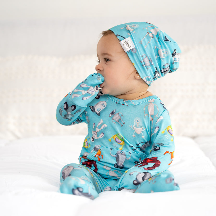 Front Opening Romper in Robots | Bamboo Viscose