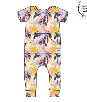 Front Opening Romper in Tropic Palms
