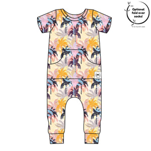 Front Opening Romper in Tropic Palms | Bamboo Viscose