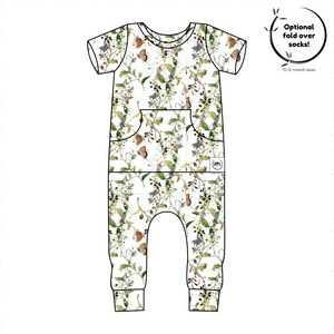 Front Opening Romper in Butterflies | Bamboo Viscose