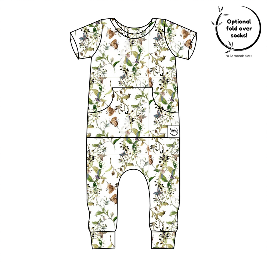 Front Opening Romper in Butterflies | Bamboo Viscose