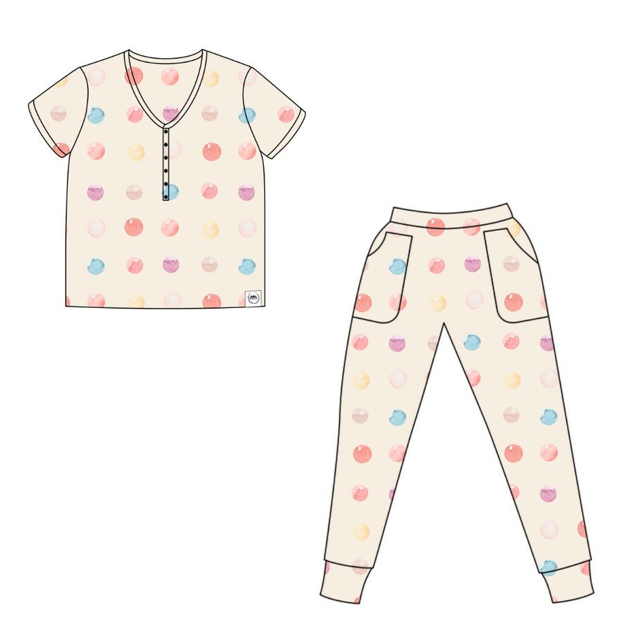 Women’s 2 pc Loungewear Set in Boho Candy Buttons | Bamboo Viscose