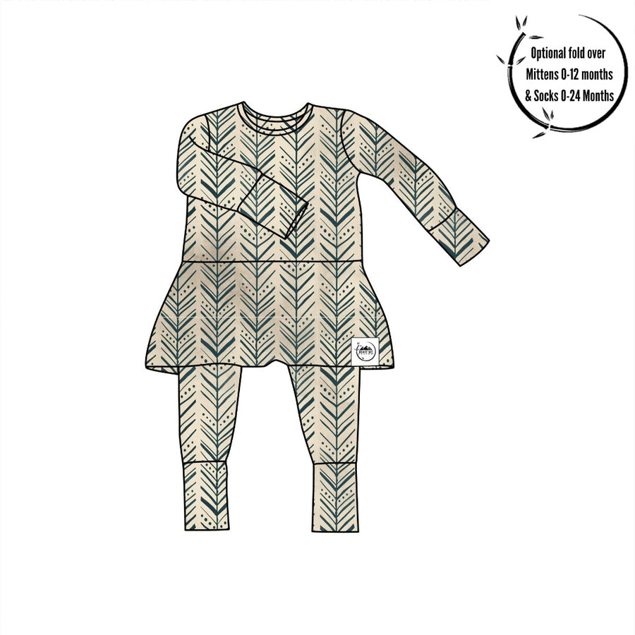Front Opening Twirl Romper in Green Arrows | Bamboo Viscose