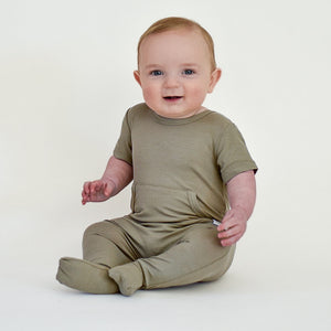 Front Opening Romper in Moss | Ribbed Bamboo Viscose