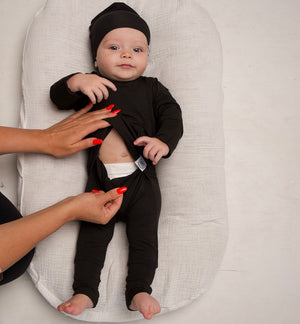 Front Opening Romper in Shadow | Bamboo Viscose