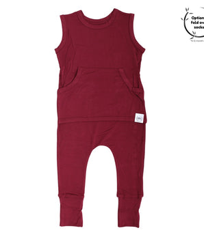 Front Opening Tank Romper in Cranberry
