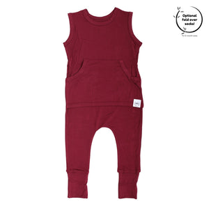 Front Opening Tank Romper in Cranberry | Bamboo Viscose