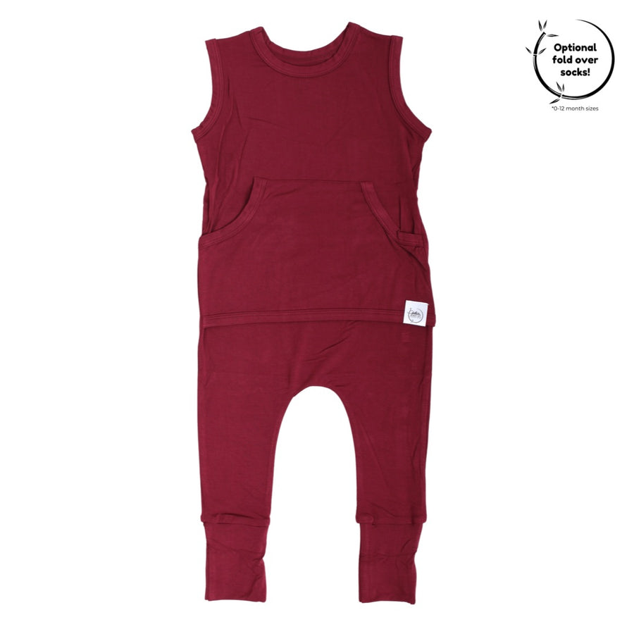Front Opening Tank Romper in Cranberry | Bamboo Viscose
