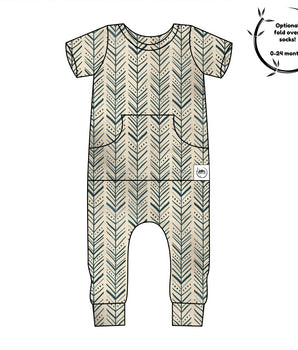 Front Opening Romper in Green Arrows