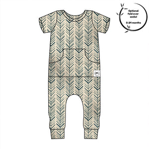 Front Opening Romper in Green Arrows | Bamboo Viscose