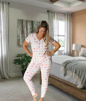 Women’s 2 pc Loungewear Set in Boho Candy Buttons