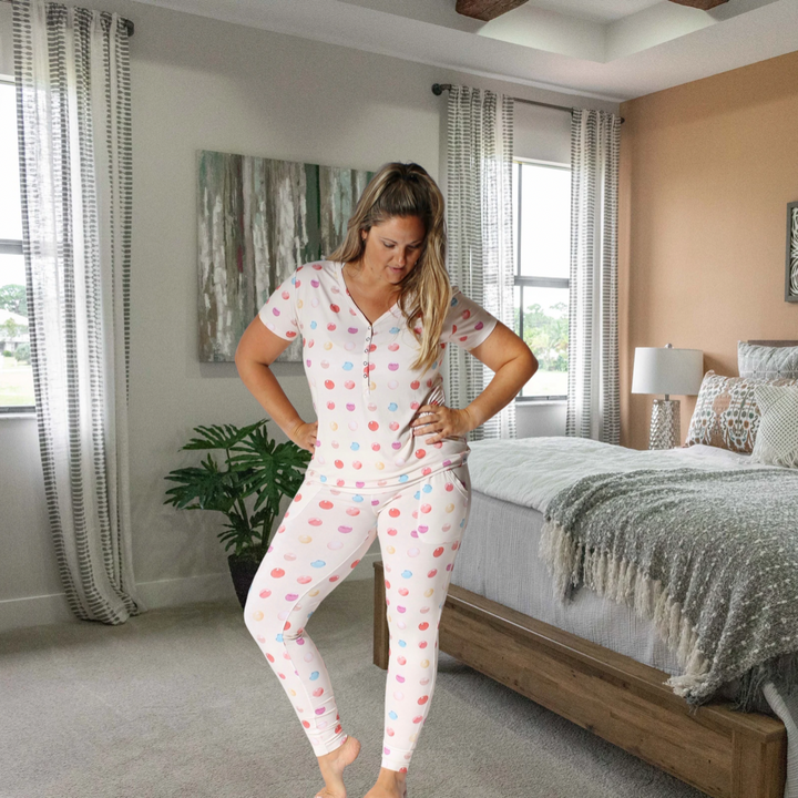 Women’s 2 pc Loungewear Set in Boho Candy Buttons | Bamboo Viscose