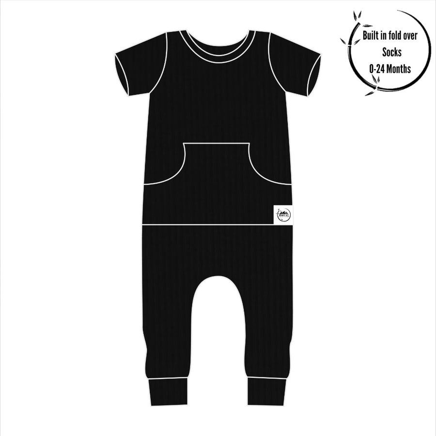Front Opening Romper in Essential Midnight | Ribbed Bamboo Viscose