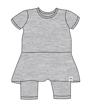 Front Opening Twirl Shortie Romper in Heathered Grey