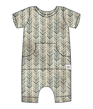 Front Opening Shortie Romper in Green Arrows | Bamboo Viscose