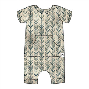 Front Opening Shortie Romper in Green Arrows | Bamboo Viscose