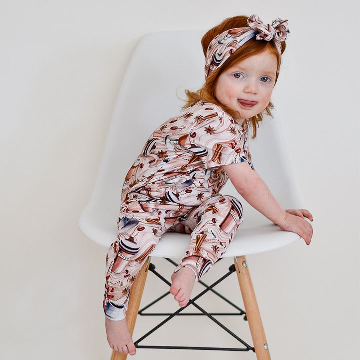 Front Opening Romper in Java Love | Short Sleeve | Bamboo Viscose