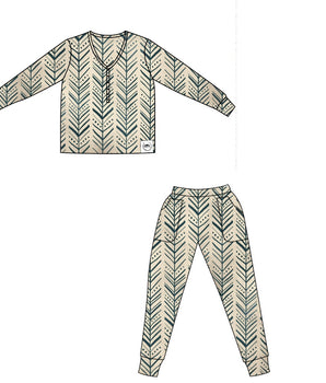 Women’s 2 pc Loungewear Set in Green Arrows | Bamboo Viscose