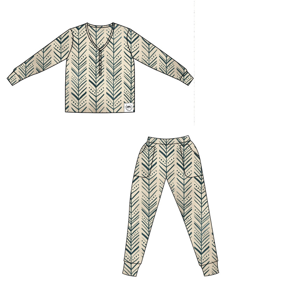 Women’s 2 pc Loungewear Set in Green Arrows | Bamboo Viscose