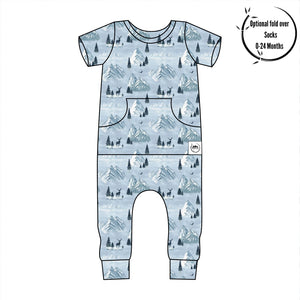 Front Opening Romper in Winter Mountains | Bamboo Viscose