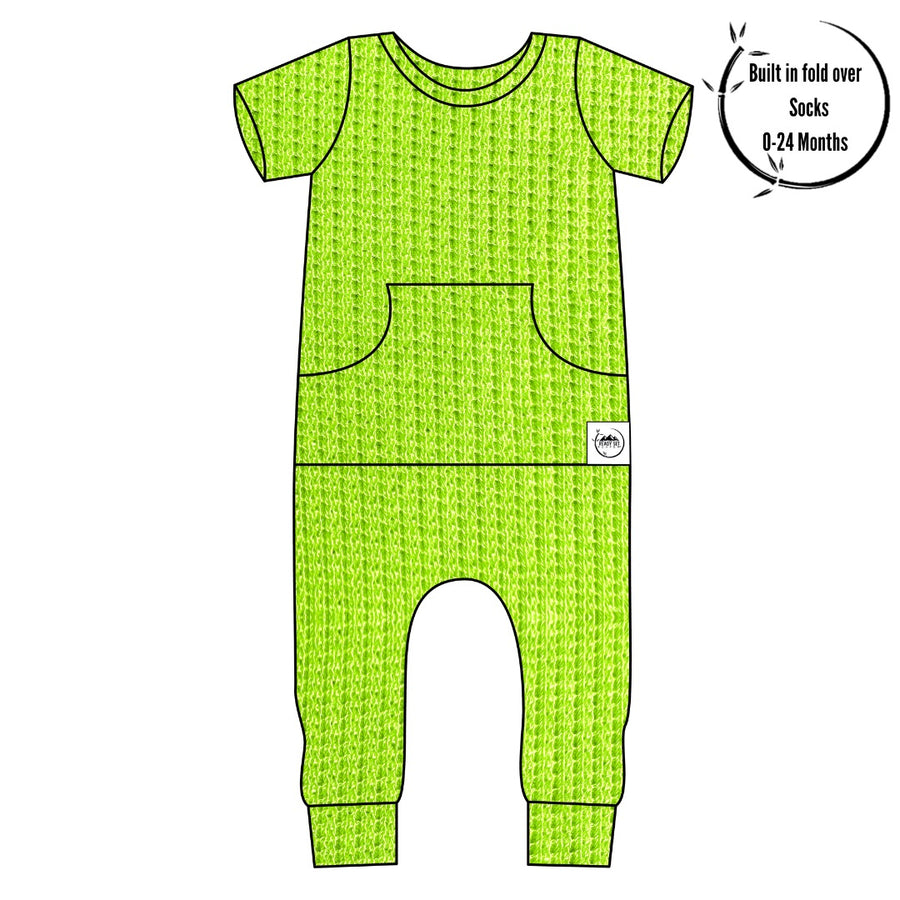 Front Opening Romper in Lime | Waffle Bamboo Viscose