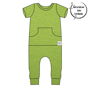 Front Opening Romper in Ribbed Mantis | Bamboo Viscose