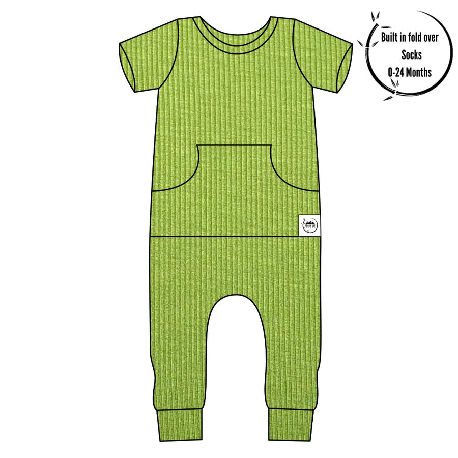 Front Opening Romper in Ribbed Mantis | Bamboo Viscose