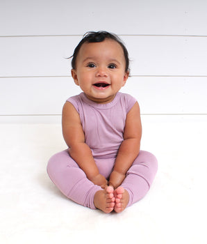 Front Opening Tank Romper in Blushing Lilac