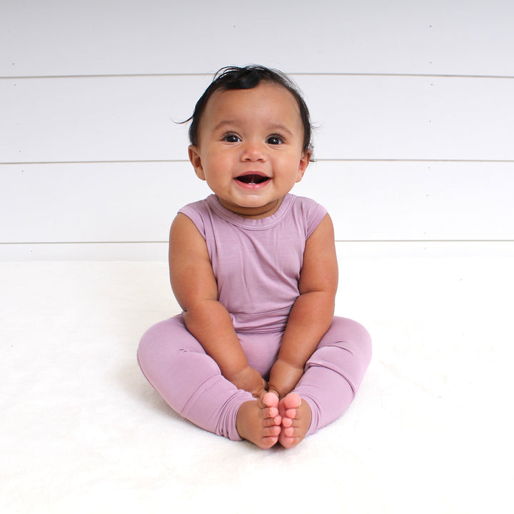Front Opening Tank Romper in Blushing Lilac | Bamboo Viscose