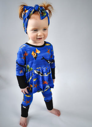 Front Opening Twirl Romper in Under the Sea | Bamboo Viscose
