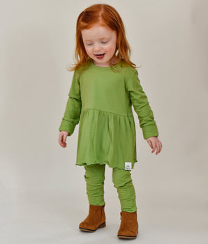 Front Opening Twirl Romper in Ribbed Mantis