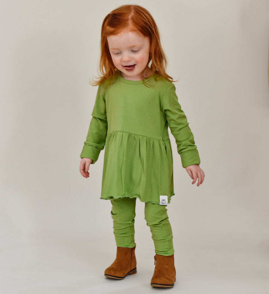 Front Opening Twirl Romper in Ribbed Mantis | Bamboo Viscose